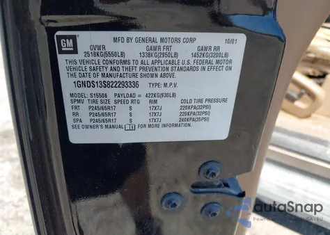 2002 Chevrolet Trailblazer Ltz z USA, uszkodzony, nr VIN 1GNDS13S822293336